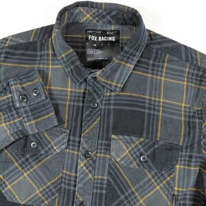 Fox Racing Mens Medium Gray Yellow Plaid Flannel Button Up Shirt